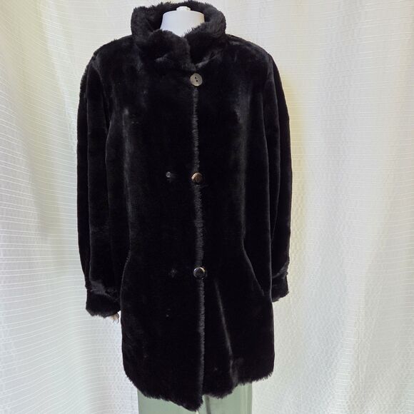 J. Percy Reversible Dress Coat Luxurious Faux Fur Women’s S Jet Black Overcoat - Picture 9 of 10